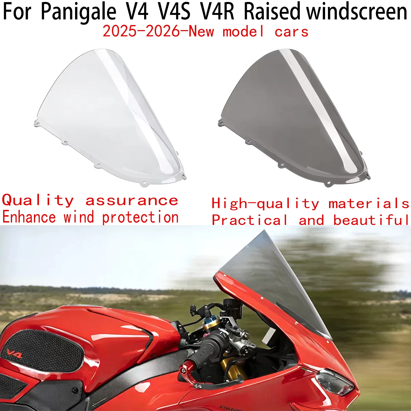

For Ducati Panigale V4 Raised windscreen 2025-2026-New model cars Ducati Panigale V4S Enlarged windshield Ducati Panigale V4R