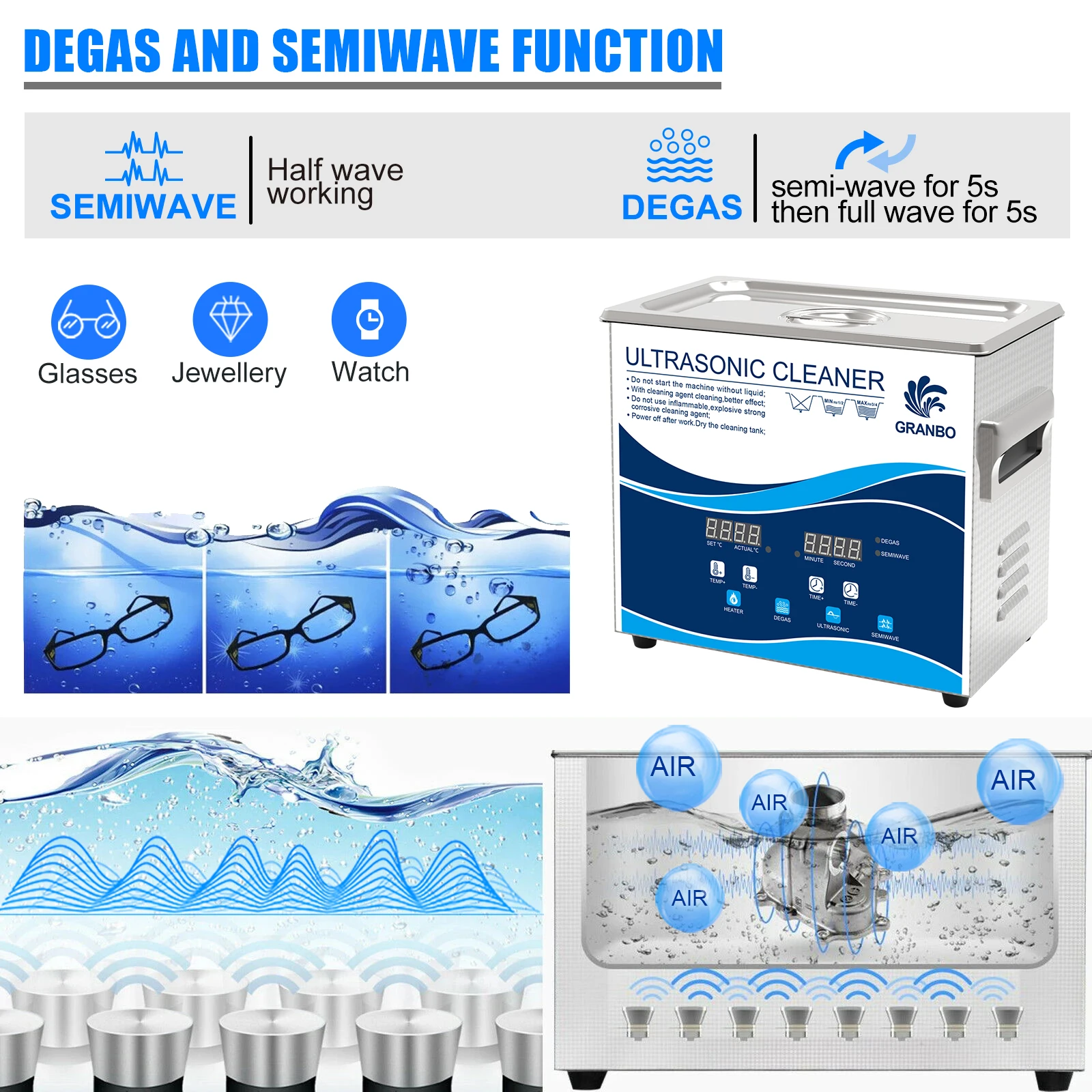 초음파 청소기 40KHz 초음파 세척기 3.2L 청소 기계 180W (보석, 치과, 오토바이 기화기, 자동차 부품용)