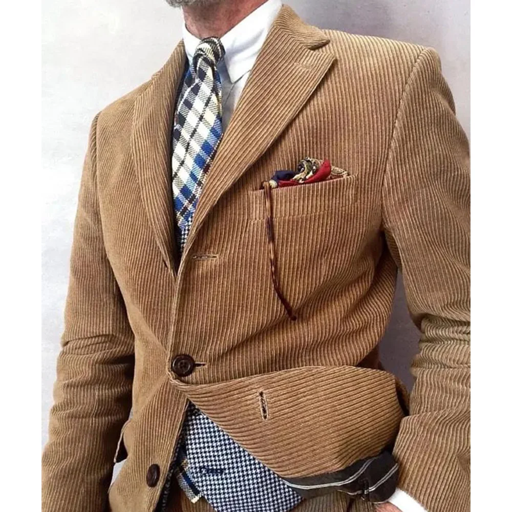 

Mens Corduroy Blazer Suit Jacket Single Breasted Notch Lapel Slim Fit Comfortable Elegant Business Casual Jacket Fashion Formal