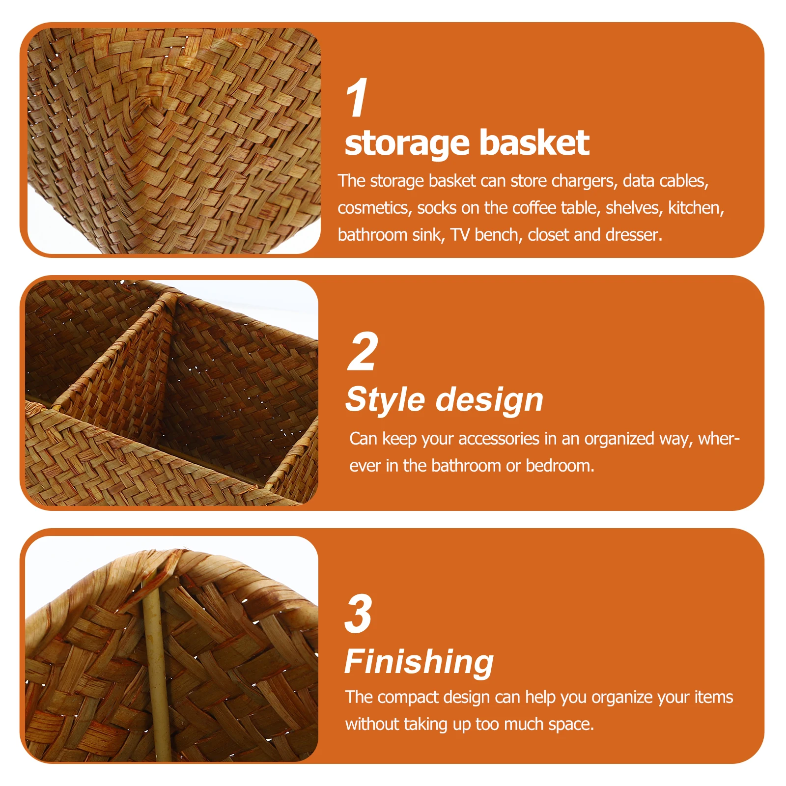 

Woven Storage 3-Grid Miscellaneous Organizer Desktop Woven Desktop Organizer Jewelry Basket Caramel Home Container