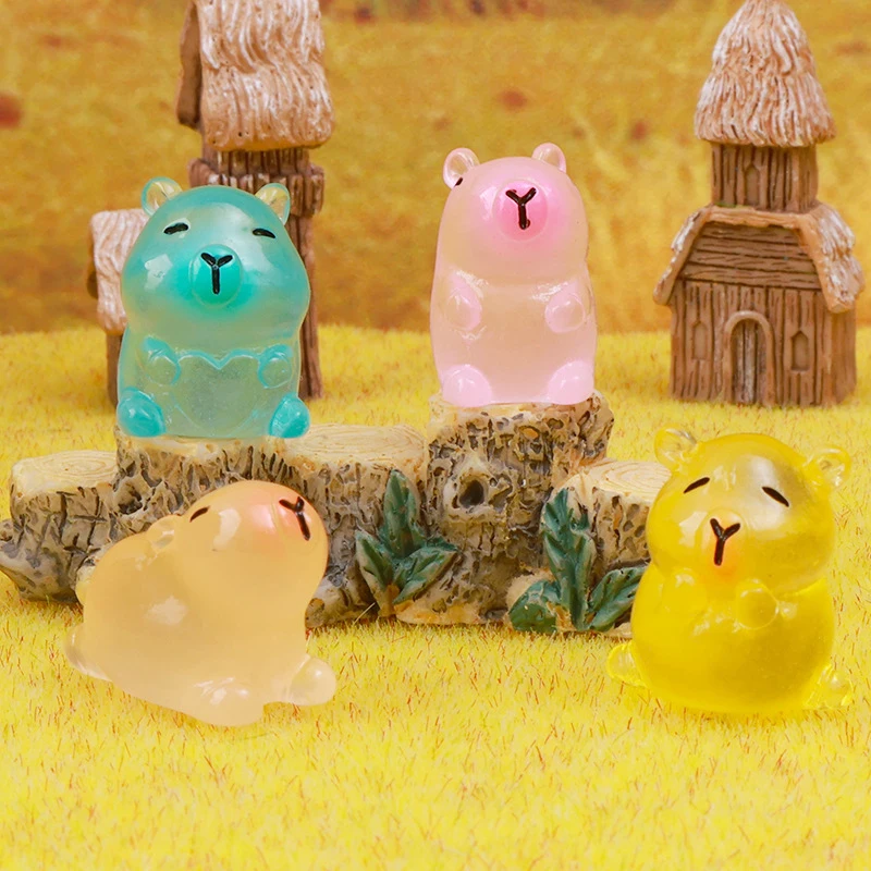 1Pc Luminous Capybara Figurine Animals Model Mini Cute Animals Glow In The Dark Figures Garden Micro Landscape Ornament