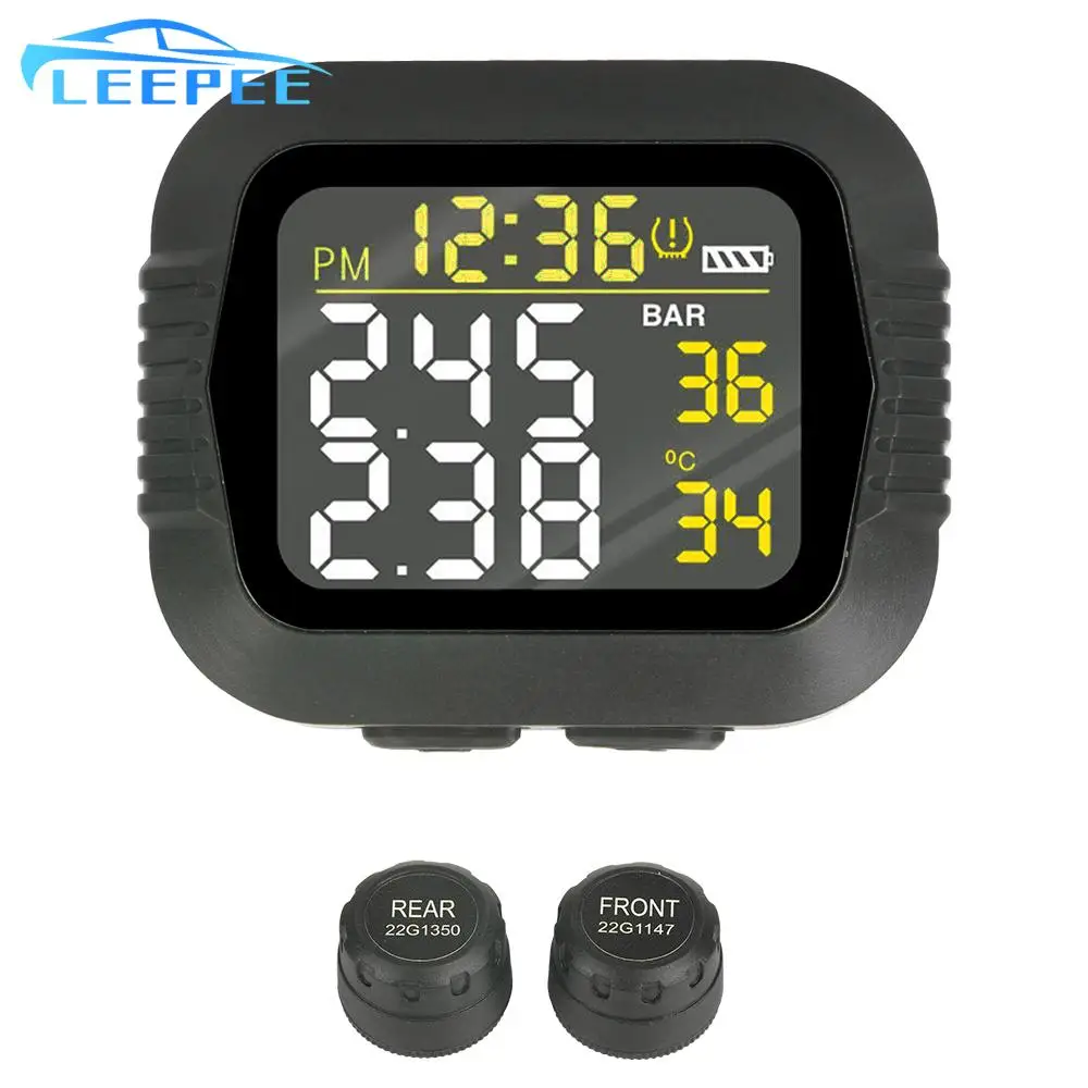 

Motorcycle TPMS LCD Colorful Display With 2 External Sensors Wireless Tire Pressure Monitoring System Temperature Alarm