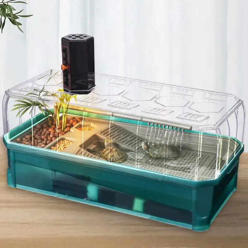 

New Aquarium Tank Reptile Feeding Container Turtle Breeding Box Transparency Tortoise Tank House With Filter pet supplies