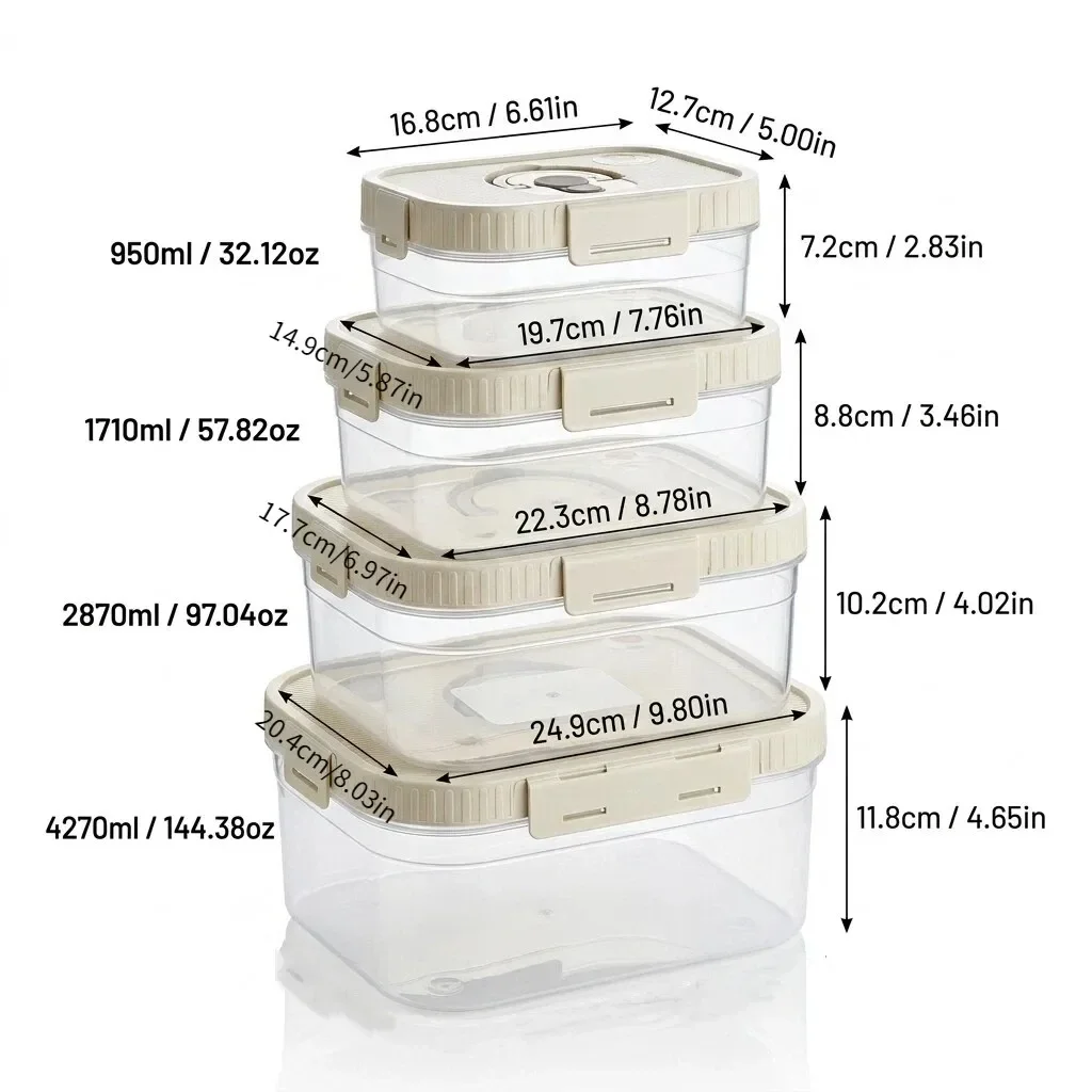 Stapelbare, transparante kunststof opbergdoos voor de koelkast, ideaal voor het bewaren van brood, fruit en groenten, met handvat en deksel.