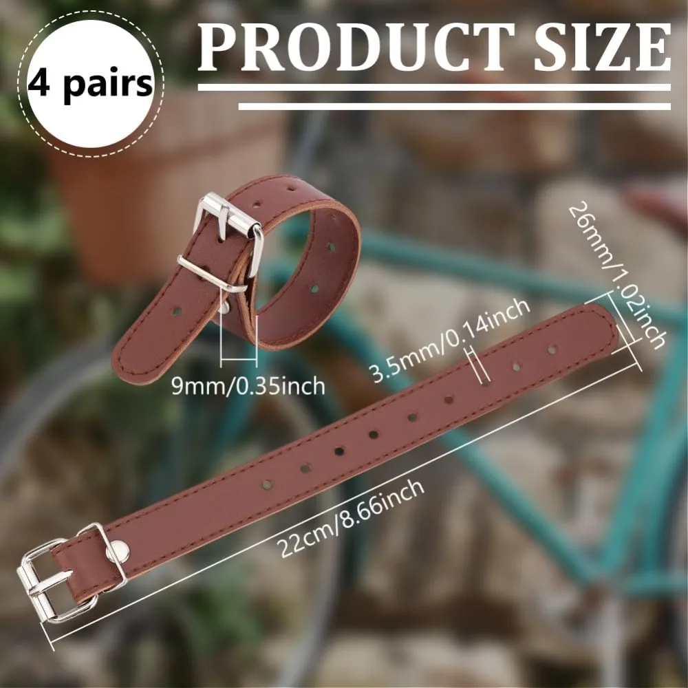 4 Pairs Bike Basket Straps PU Leather Strap Leather Leash Bicycle Buckles Adjustable Handle Bars Strap Belt for Bike Front