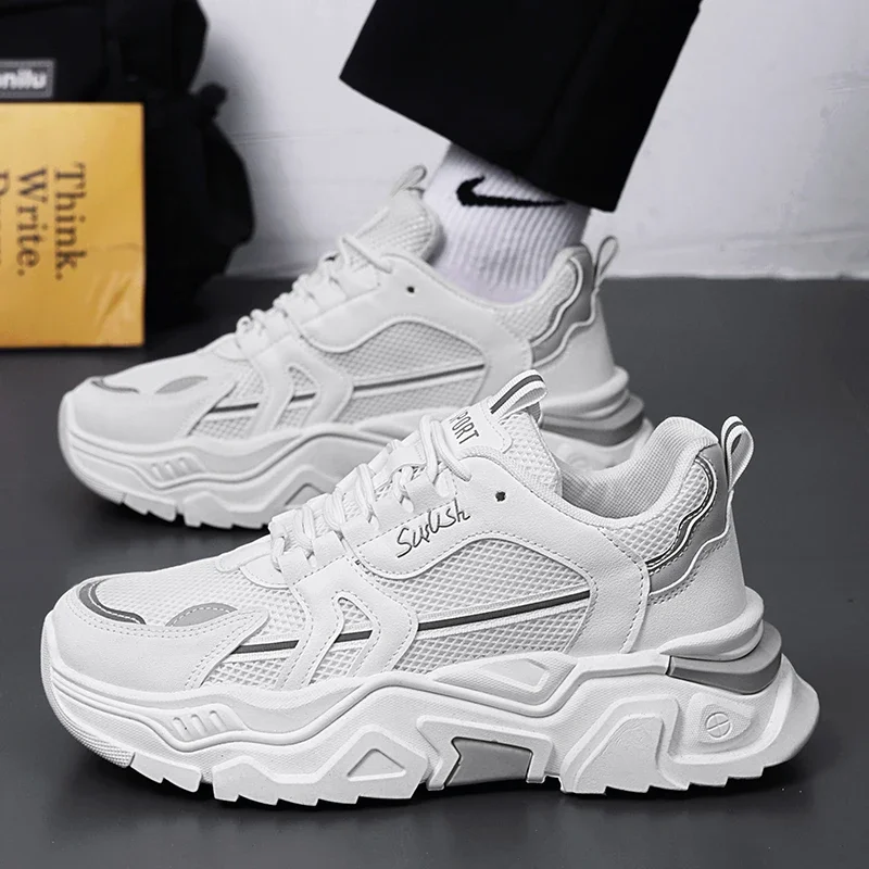 

Men's thick soled casual mesh panel shoes summer breathable soft soled running shoes outdoor fashion sports shoes male sneakers