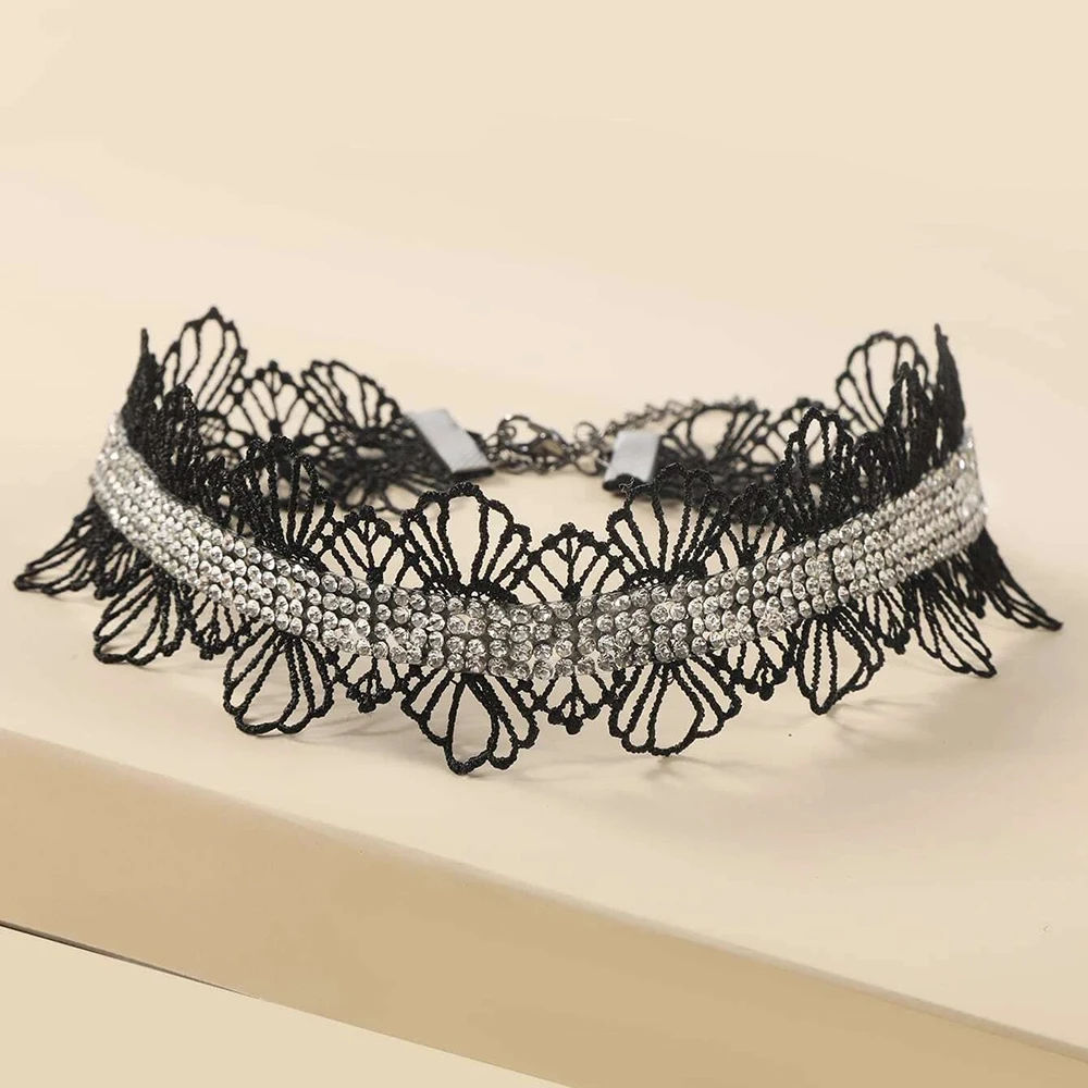 bls-miracle Summer Bohemia Newest Sexy Black Lace Choker For Woman 2022 Vintage Wedding Sparkling Collar Necklace