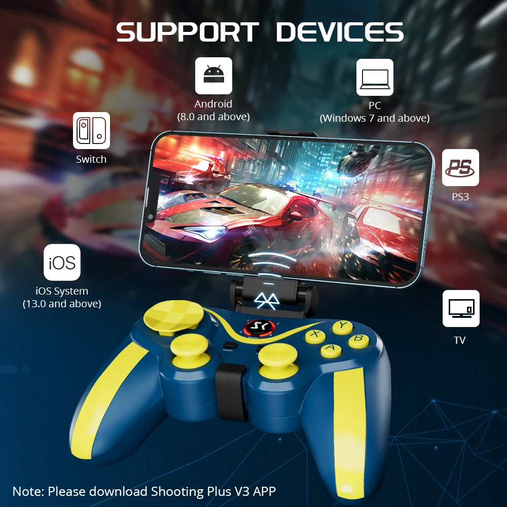 ISHAKO Gamepad Android kontroler bezprzewodowy Bluetooth 2.4G klucz mapowania Joystick idealny dla PS4 dla iOS przełącznik TV, pudełko PC Gam