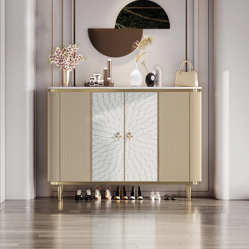 Modern simple light luxury shoe cabinet, solid wood storage at the door of the house, shoe cabinet, American marble entra