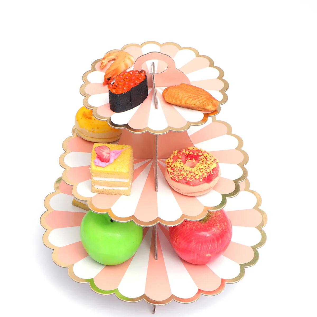 

Fruit Plates Three Tiers Party Serving Platter Display Stand 3-tires Cake Rack Pink Dessert