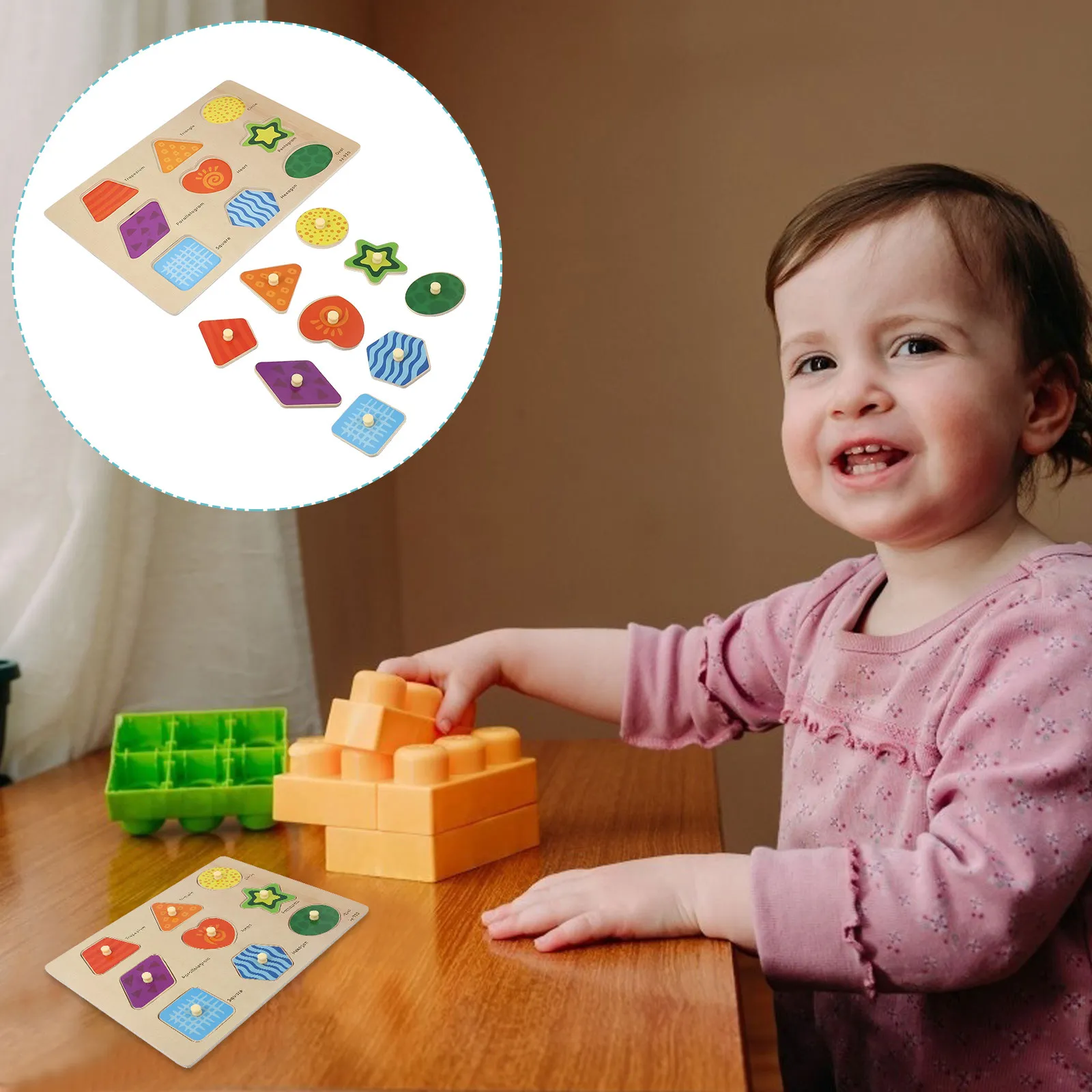 

1 Set Wooden Matching Puzzle Board Cartoon Jigsaw Educational Game for Kids Shape Coordination