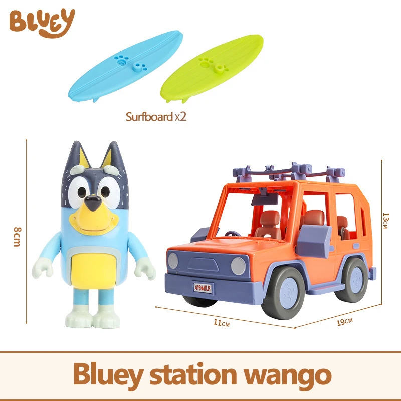Bluey figuras anime brinquedos conjunto modelo de viagem carro bicicleta sorvete caminhão cena ornamentos decorações desktop crianças presentes aniversário