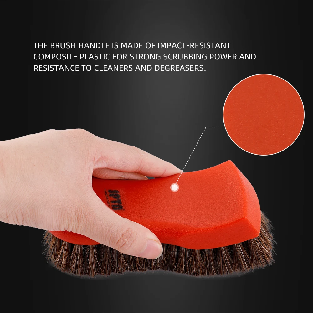 (Single Sale) SPTA Car Interior Cleaning Soft Horsehair Bristles Brush Tool Orange For Auto Leather Detailing Washing