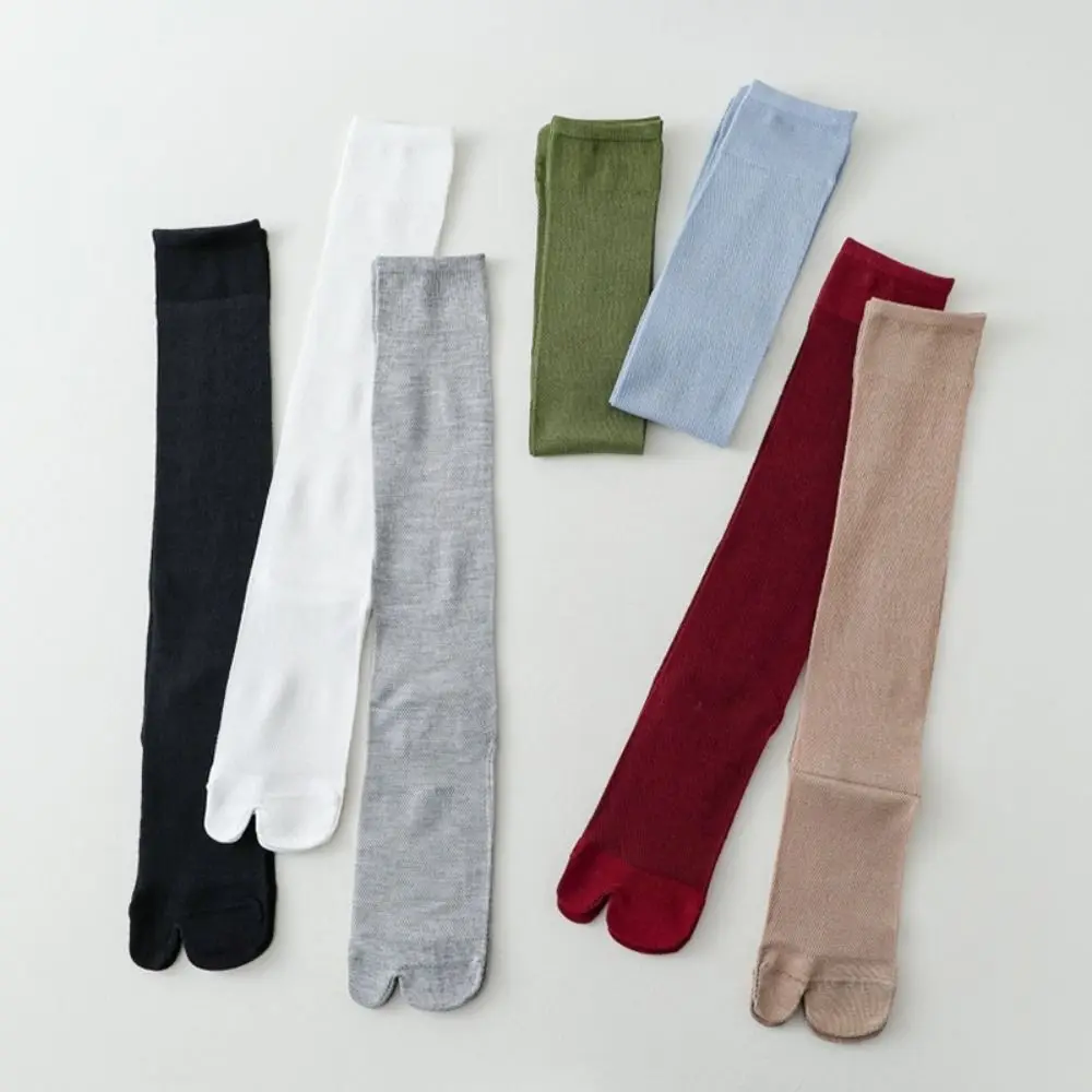 

Soft Solid Color Knee High Stockings Ultra-thin JK Ruffle Two Toe Socks Hosiery Breathable Calf Long Socks Women