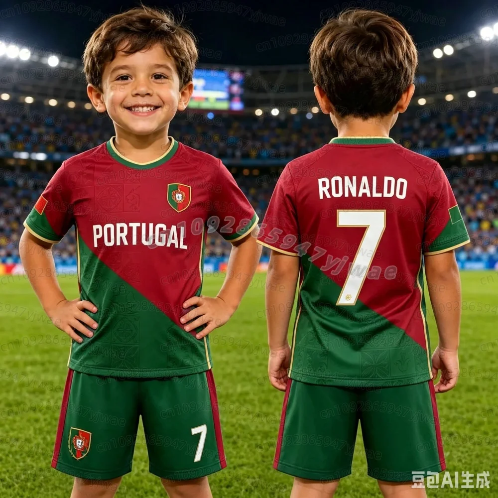 26 Sommer Jungen Ronaldo Nr. 7 Fußballtrikot T-Shirt Shorts Set Damen Herren PORTUGAL Fan-Shirt Shorts Set Kinder Trainingsanzug 2-teiliges Set – Detail 7