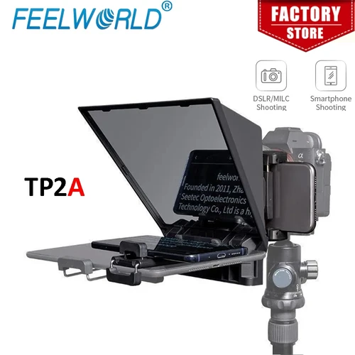 Imagen 1 del producto FEELWORLD-Teleprompter portátil TP2A de 8 pulgadas, compatible con cámara DSLR de menos de 8 pulgadas, Smartphone/tableta con control remoto