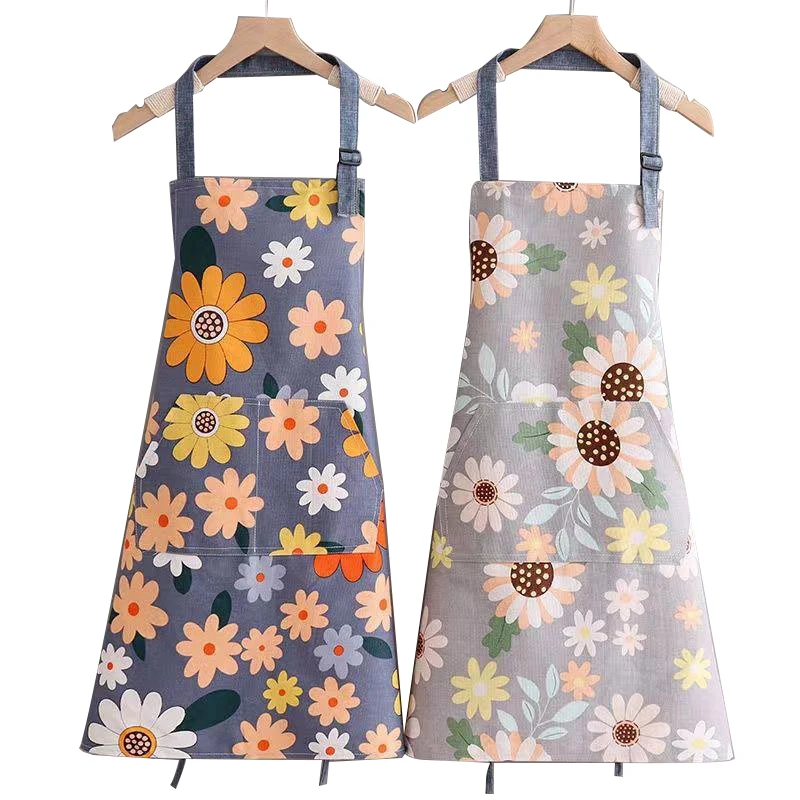 Cute Flower Kitchen Household Oil-Proof Cooking Apron For Women Children Men Kitchen Waterproof Adult Coffee Baking Accessories