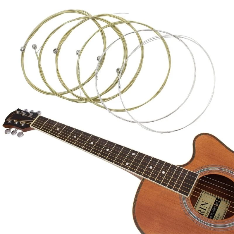 Q39E 6Pcs/pack Folk Guitar String, Steel Guitar Strings Set Practice Replacement Part Accessory for Acoustic Folk Guitar