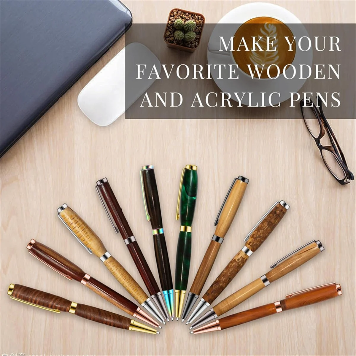ABXK 60pcs Twist-Out Pen Kit for Woodturn 7mm Slim Pen Bulk with Refill Pack Woodturn Projects for DIY Crafts Gifts