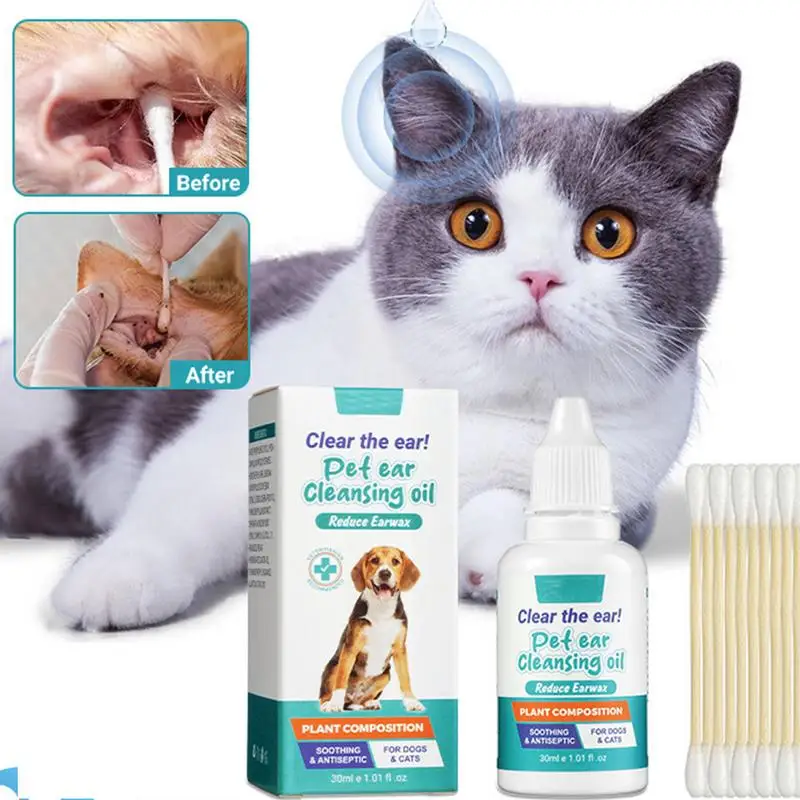 

Pet Ear Drops Cat Ear Cleaner Mites Removal Earwax Clean InfectionControl Deodorizing Relievee Itching Dog Ear Wash Solution