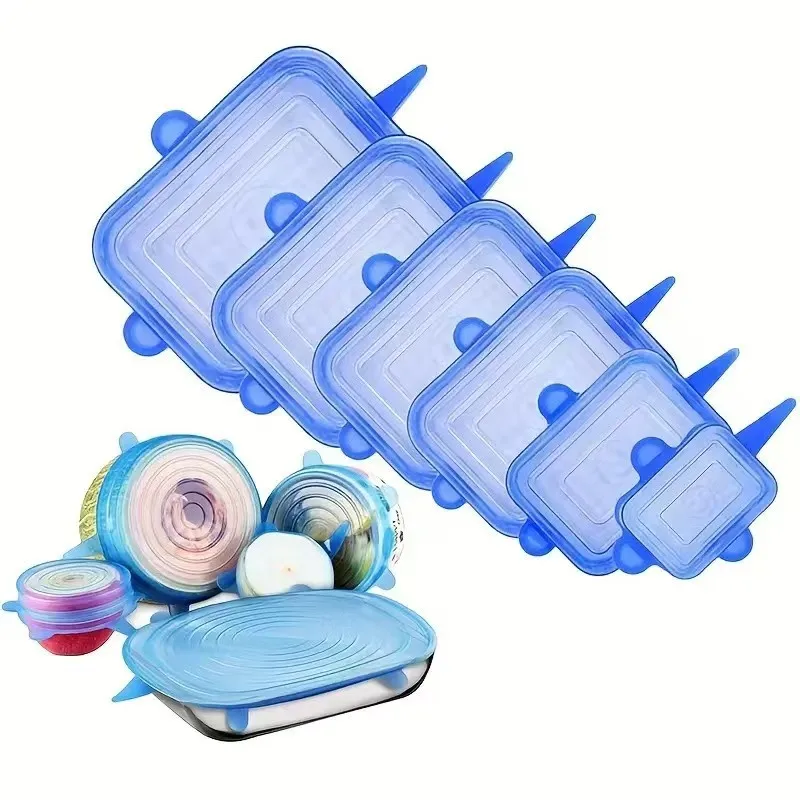 6pcs silicone cover stretch cover kitchen microwave food cover bowl cover elastic silicone cover universal adapter cover