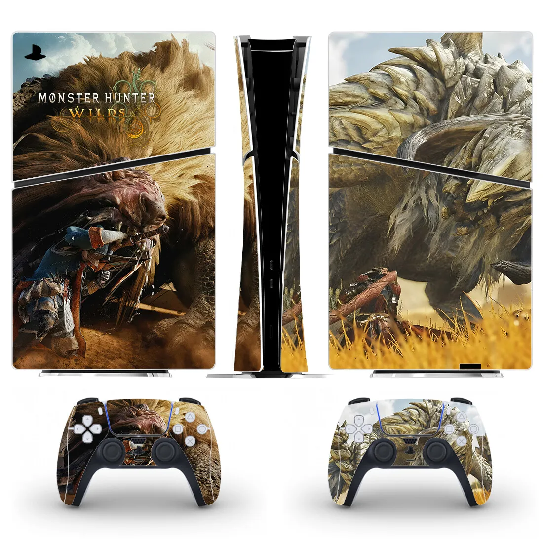 غطاء لاصق جلدي رقمي نحيف من Monster Hunter Wilds PS5 الجديد لوحدة التحكم و2 وحدات تحكم جديدة من الفينيل النحيف PS5