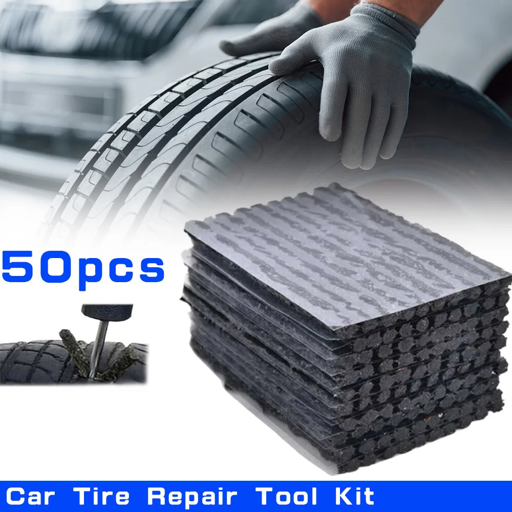 

50Pcs Car Tire Repair Tool Kit with Rubber Strip Tubeless Tyre Puncture Studding Plug Motorcycle Truck Vacuum Tire Repair Tool