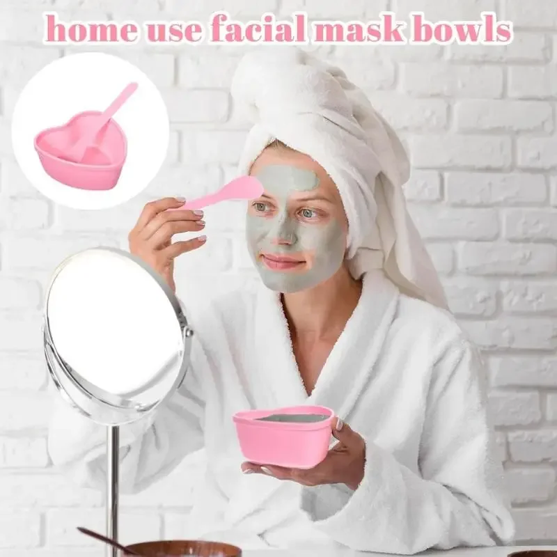 6/12 pçs em forma de coração máscara facial tigela de mistura com raspador plástico diy ferramenta de cuidados com a pele, adequado para família e salão de beleza
