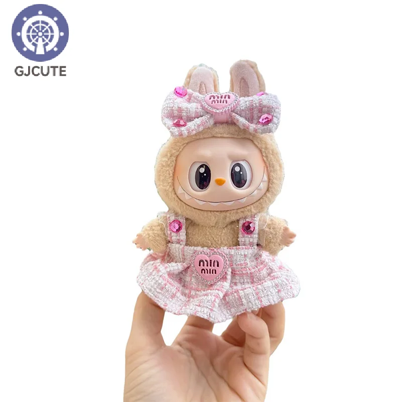 17cm Labubu Dolls Clothing Cute Mini Plush Doll's Clothes The Monster Outfit Accessories Pearl Mini Pink Princess Dress