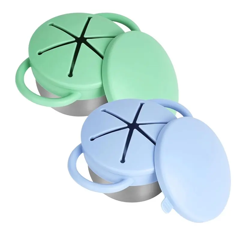 

ABBP-Snack Cups In 2 Pack For Toddlers-Spill Proof Design, Detachable Stainless Steel With Silicone Lids& Handles