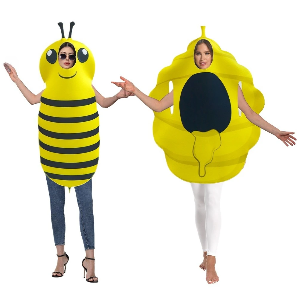 

Adult Insect Animals Bees Honeycomb Sponge Halloween Costume Women Men Funny Digital Printing Stage Prop Dress Up Outfit