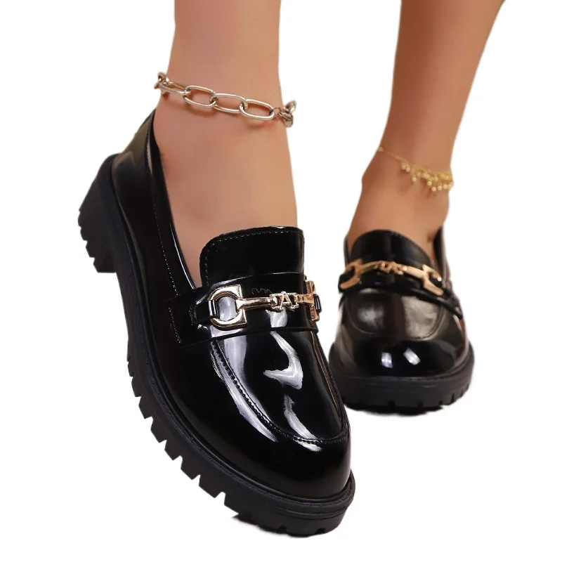 

2026 Spring Loafers British-style Small Leather Shoe Girl's New Thick-heeled Round-toe Single Shoes with Thick Soles Versatile