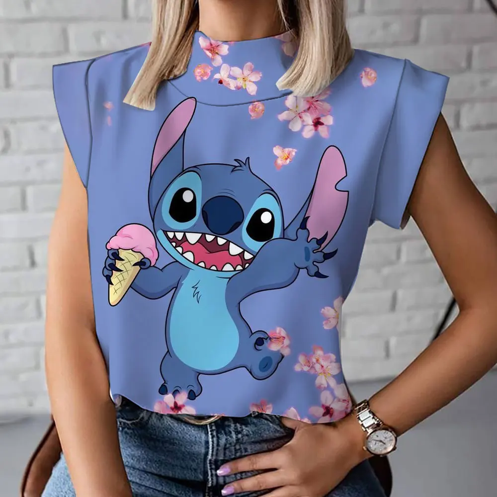 

Summer women's T-shirt fashionable and comfortable casual short-sleeved Star and Stitch cartoon female high-neck T-shirt