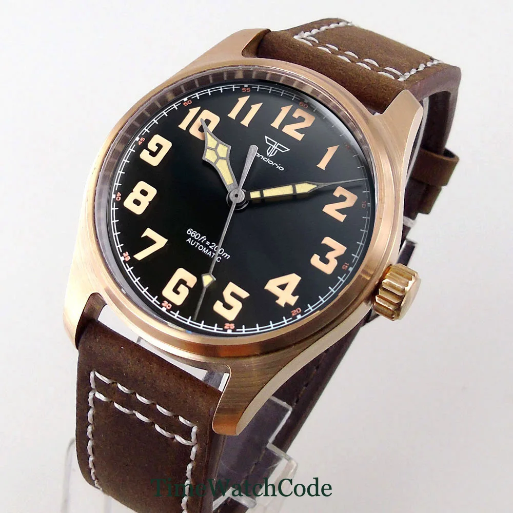 Tandorio 39mm Solid Bronze CUSN8 200m Diver Men's Watch NH35A PT5000 Automatic Movement Sapphire Crystal Black Dial Date