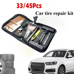 33/45Pcs Car Tire Repair Kit With Rubber Strips Tire Repair Needle Valve Core Tool Steel Spiral Needles Puncture Tire Repair Kit