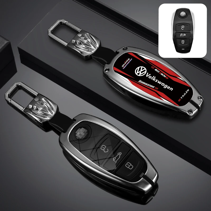 3 Buttons Zinc Alloy Car Remote Key Case Cover Fob Shell Bag for VW Volkswagen Touareg 2011 2012 2013 2014 2015 2016 2017 2018