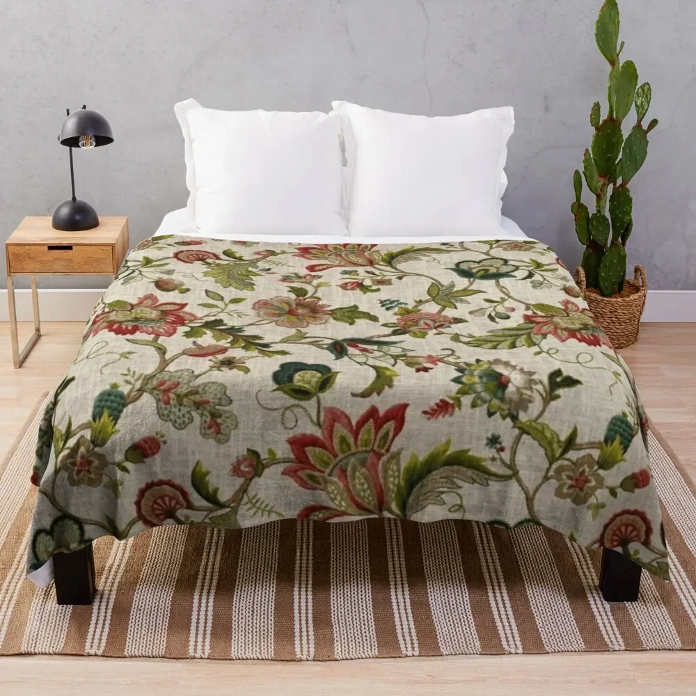 Red Green Jacobean Floral Embroidery Pattern Throw Blanket Multi-Purpose warm winter Blankets