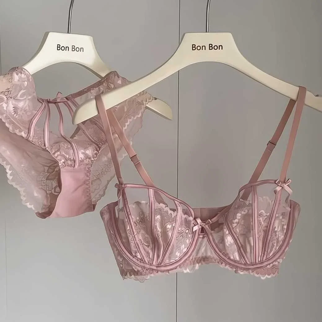 

Beautiful Embroidered Floral Lingerie Set, With Lined Comfortable Bra And Underwear, Wired Bra And Panties, For Outerwear, Daily