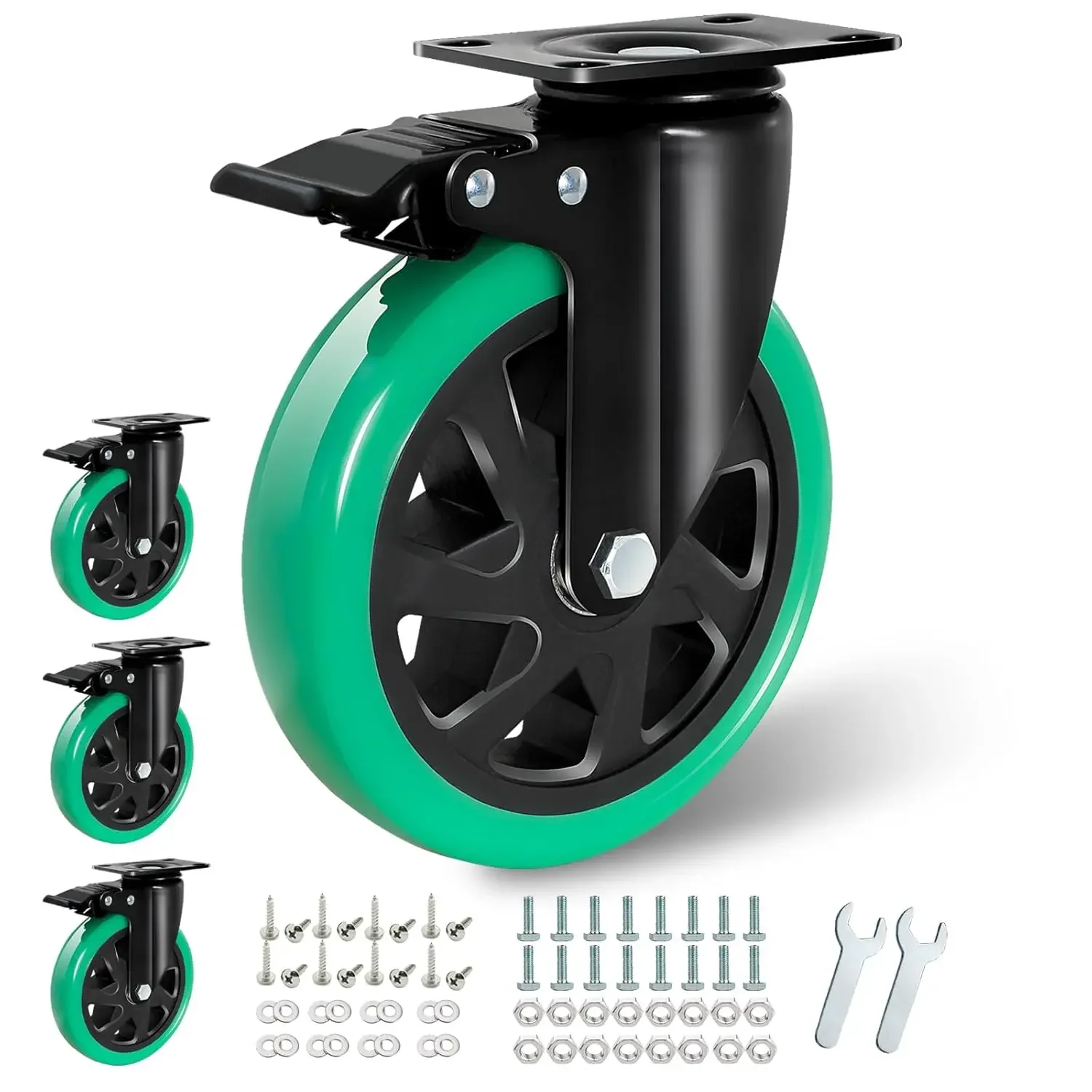 Inch Caster Wheels, Casters Set of 4 Heavy Duty, BZOLIHEU Locking Casters, Silent Top Plate Swivel Casters with Brake, Polyure