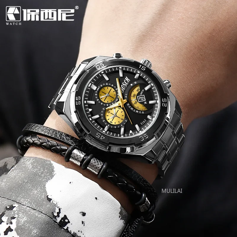 Men Watches Luxury Brand Sport Quartz Watch Men Chronograph Waterproof WristWatch Stainless Steel Date Clock Relogio Masculino