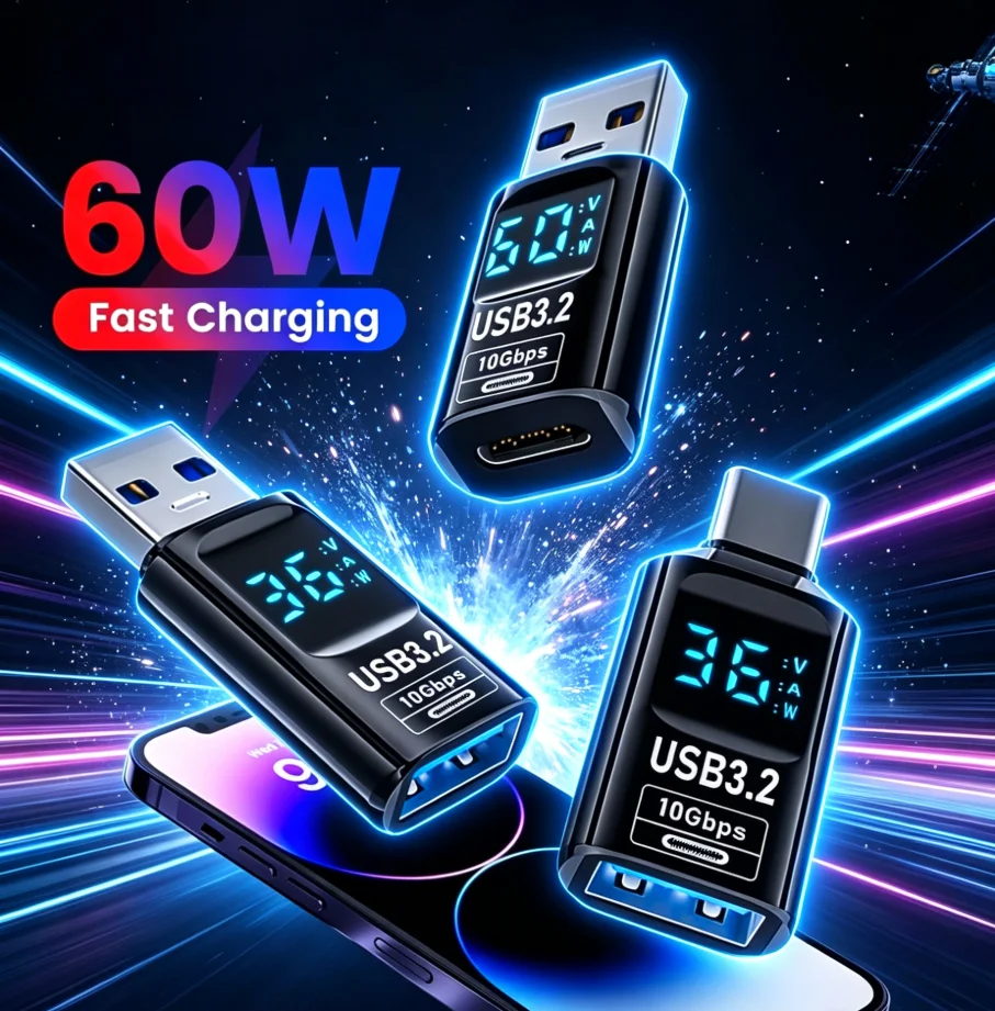 Digital Display USB3.2 Adapter USB A To Type C Adapter Data Transfer 60w Fast Charging USB C Converter For PC iphone15 Samsung