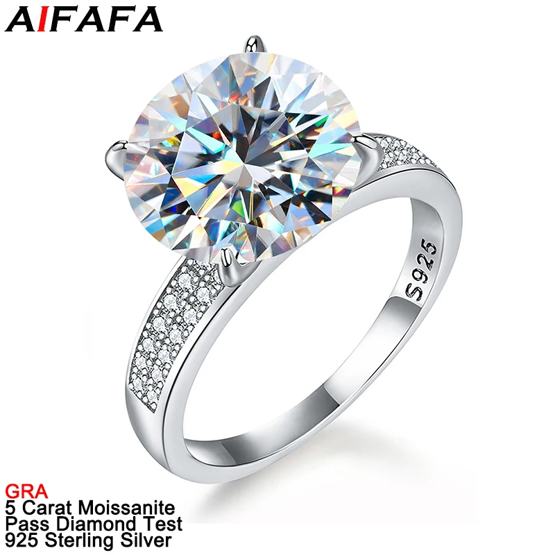 5 Carat Real Moissanite Women Rings High End s925 Silver Sparkling Moissanita Lab Diamond Wedding Ring Fine Jewelry with GRA