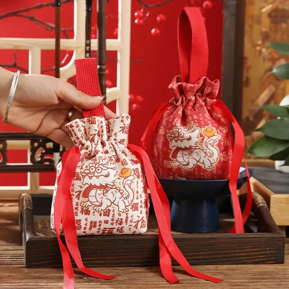 Bolso de mano rojo con lazo, bolsa con cordón de gran capacidad, estilo coreano, bolsa de azúcar festiva, bolsa de embalaje de joyería, bolsa de dulces de boda