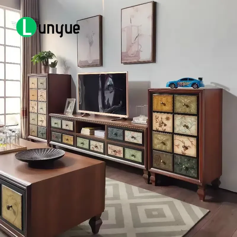 Modern Solid Wood TV Cabinet Hand Painted High Quality Living Room Furniture Storage Console for Apartment Home Decor