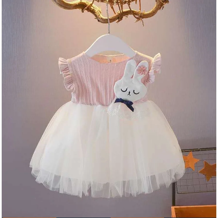 Sweet Dress Baby Girl Rabbit Tulle Skirt Sleeveless Daily Outfit Wear Birthday Party Princess Dress for Toddler Girl 0-4 Years