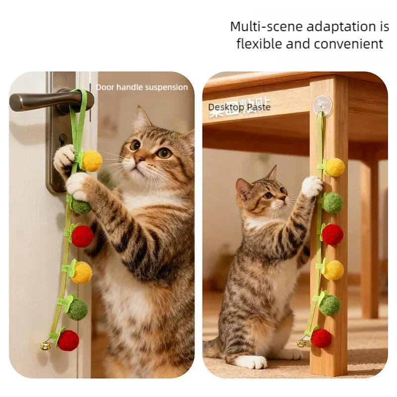 Tomato Shape Cat Teaser String Toy With Bell Durable Self Play Interactive Kitten Toy Boredom Relief Essential Pet Supplies