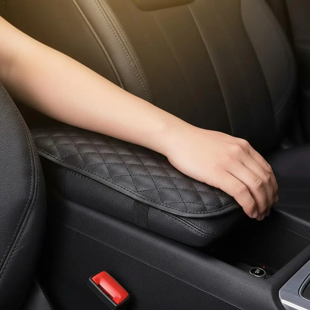 Universal Car Armrest Box Mat Leather Center Console Pad With Rhombic Pattern Breathable Armrest Cover Protector For Auto Interi