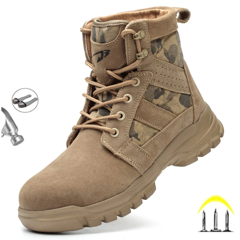 Fashion 2024 Cow Suede Men Work Boots Ankle Anti Scalding Safety Protection Boots Lightweight Steel Toe Cap Male Footwear Shoes