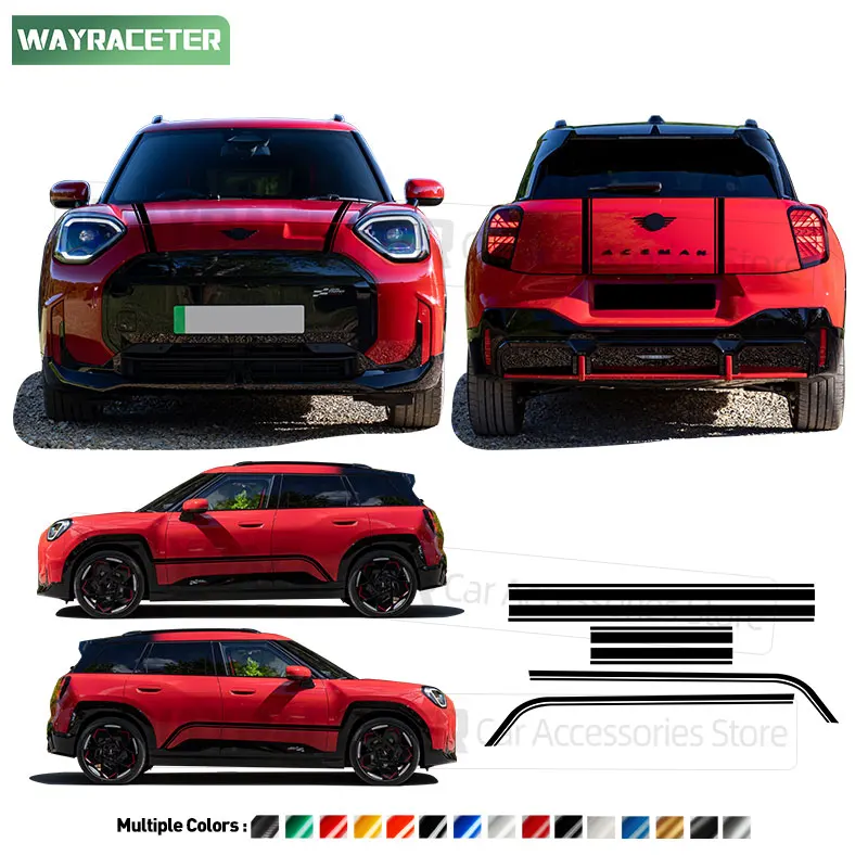 6 Pcs/Set Car Door Side Stripes Sticker Hood Trunk Engine Cover Carbon Fiber Vinyl Decal For MINI Aceman J05 2026 JCW 2025 2024