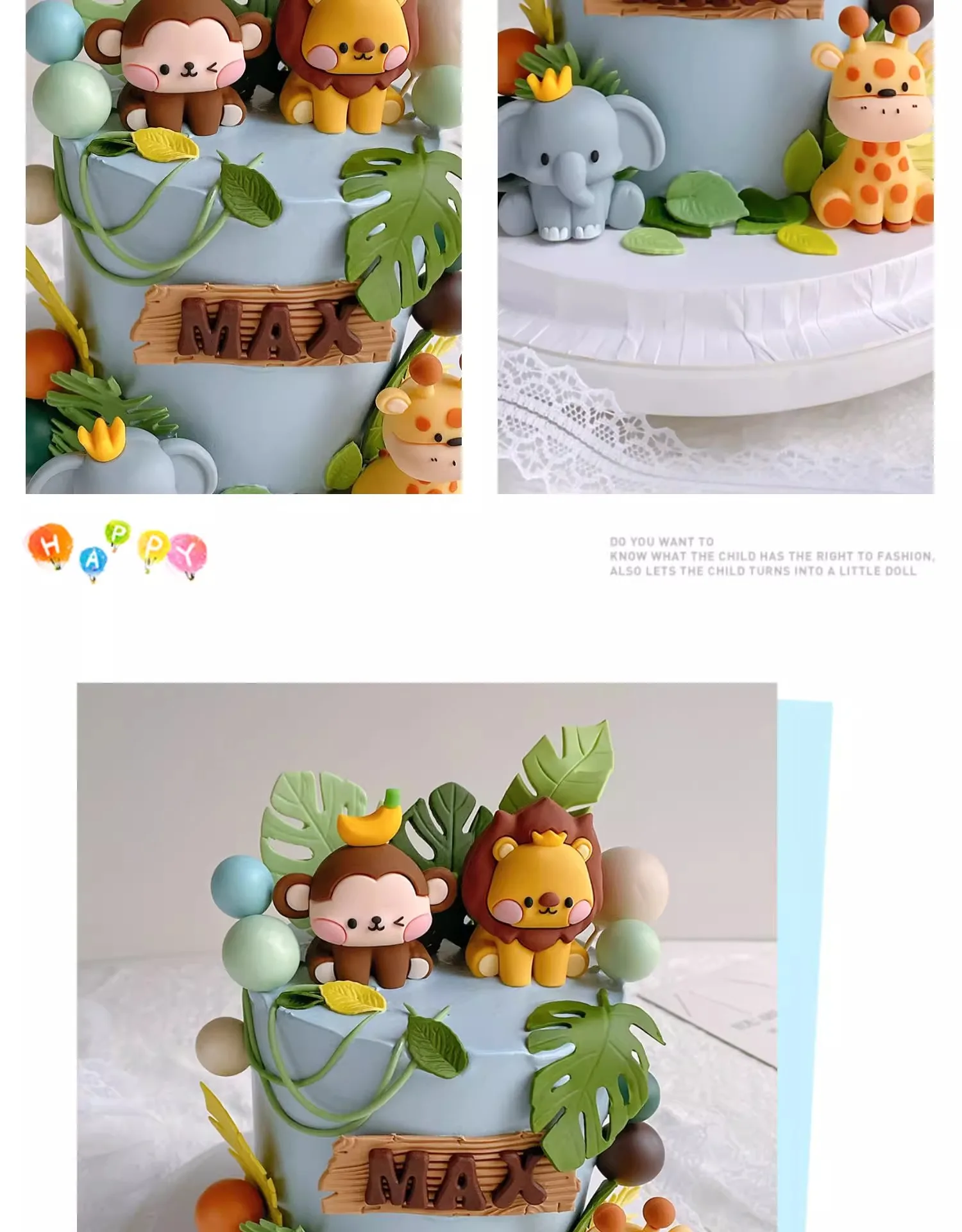 Dschungeltiere Kuchendeckel Safari Kinder 1. Geburtstag Party Kuchendekorationen Zootiere Löwe Elefant Giraffe Babyparty Dekor – Detail 2